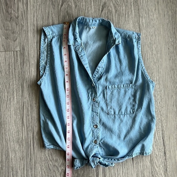 Jeans Button Up Tank Top Knot Front Size M - Picture 6 of 7